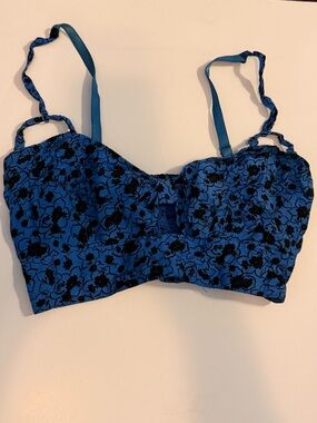 Free People Blue and Black Floral Crochet Bustier Top